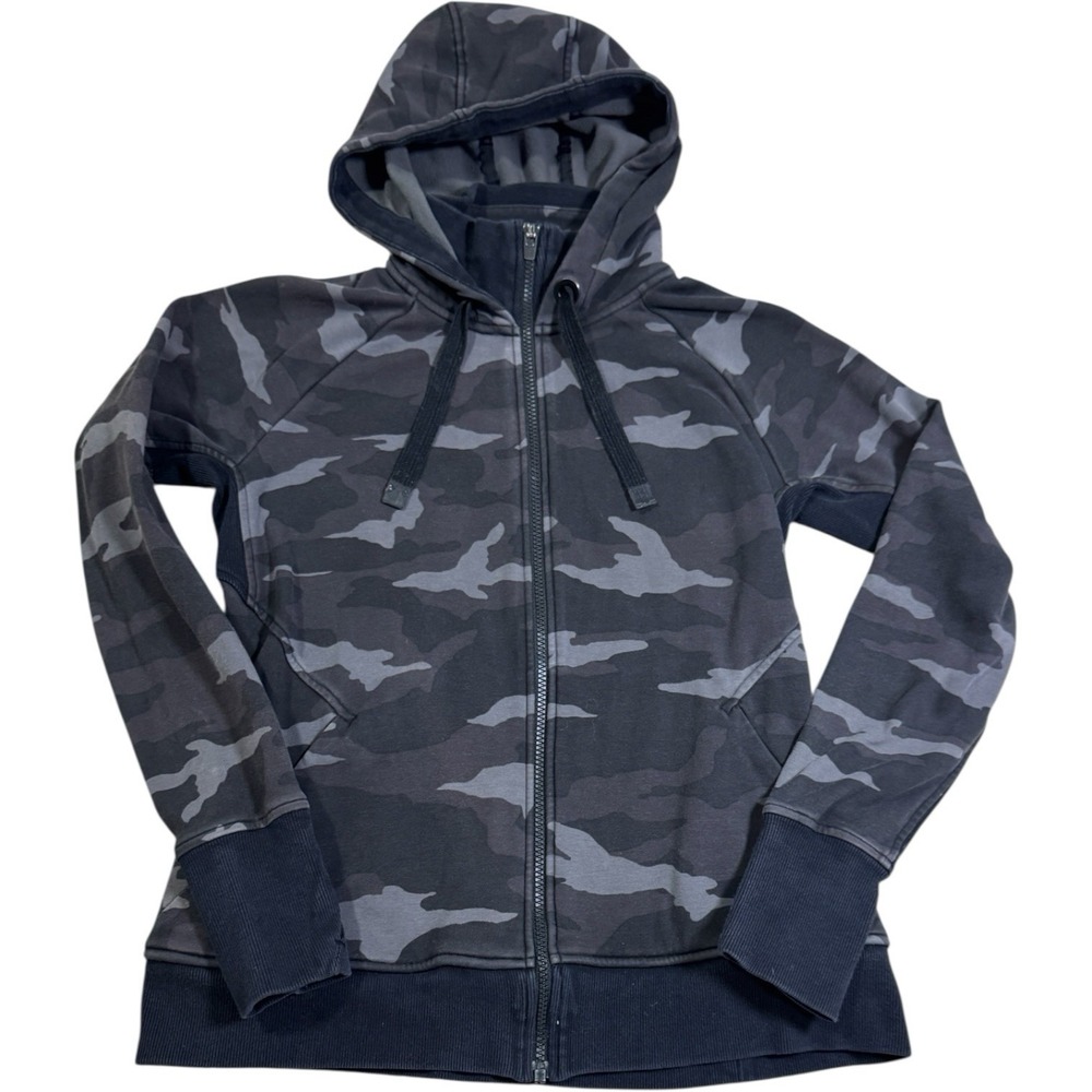 ATHLETA Triumph Printed Hoodie Sweatshirt‎ Black Gray Camo Size Medium